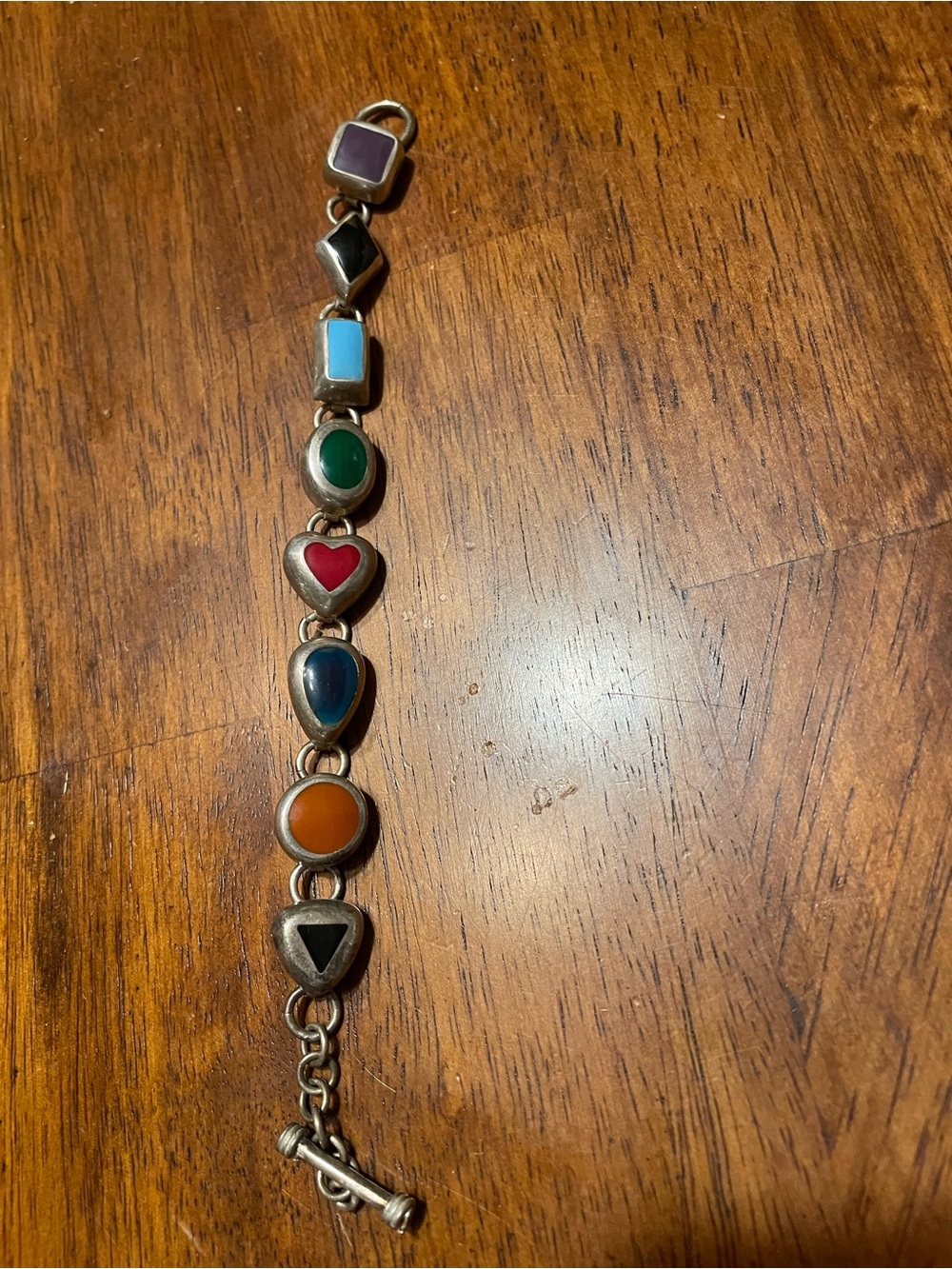 Sterling silver bracelet with jewel toned shaped links - Picture 4 of 8